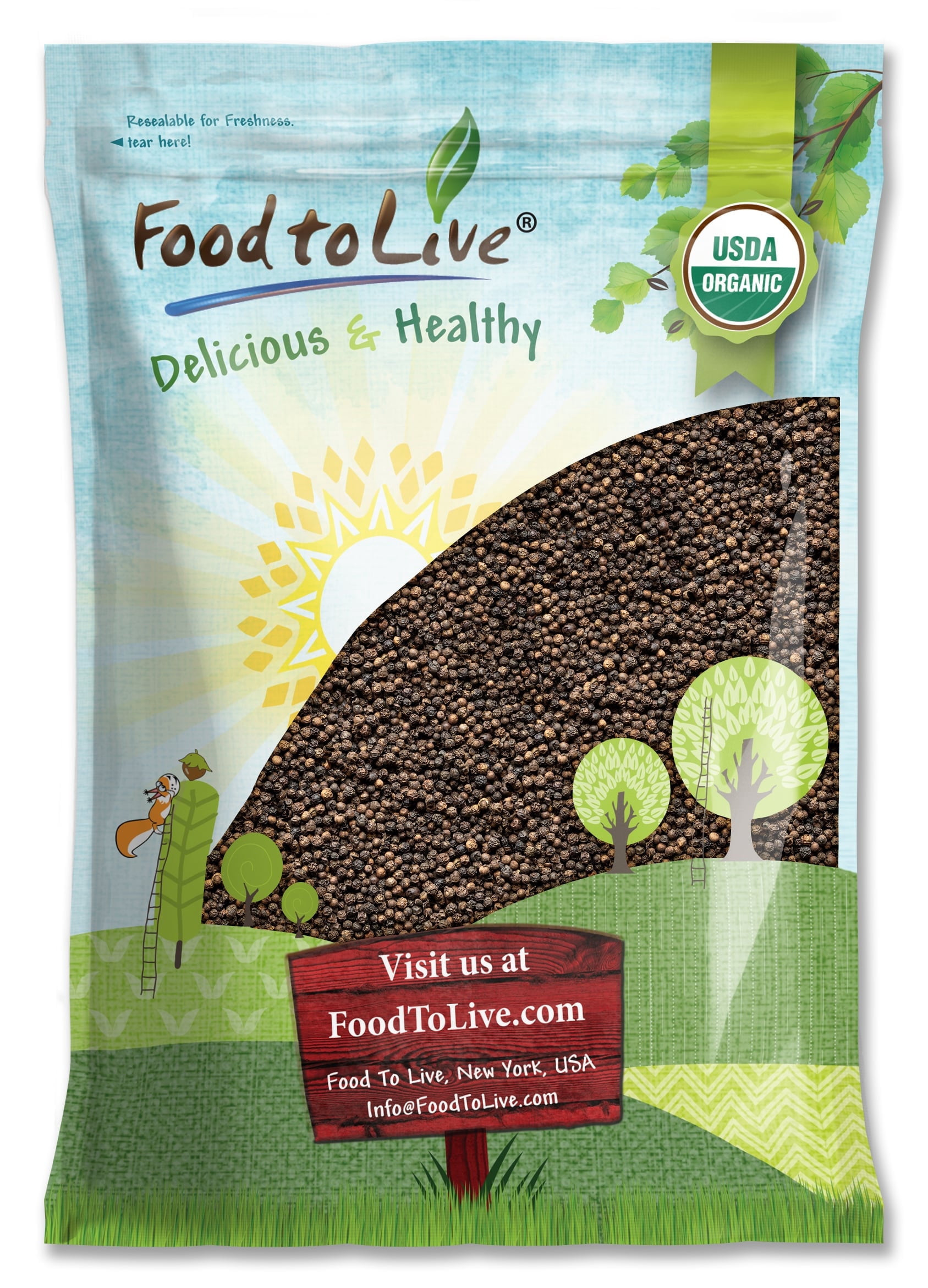 Organic Whole Black Pepper, 7 Pounds — Non-GMO, Raw, Vegan, Kosher — by Food to Live
