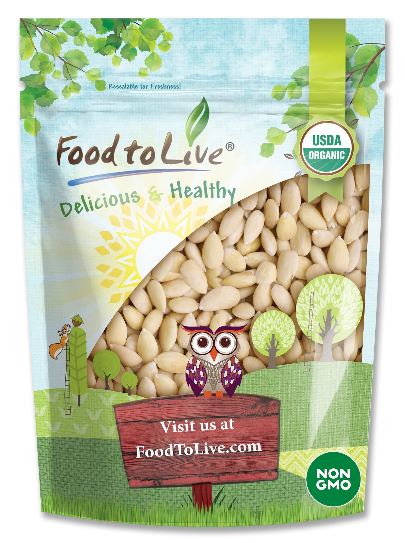 Organic Whole Blanched Almonds, 2.5 Pounds — Non-GMO, Kosher, Vegan — by Food to Live