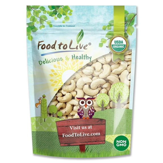 Organic Whole Cashews, W320, 0.5 Pounds — Non-GMO, Kosher, Vegan, Raw — by Food to Live