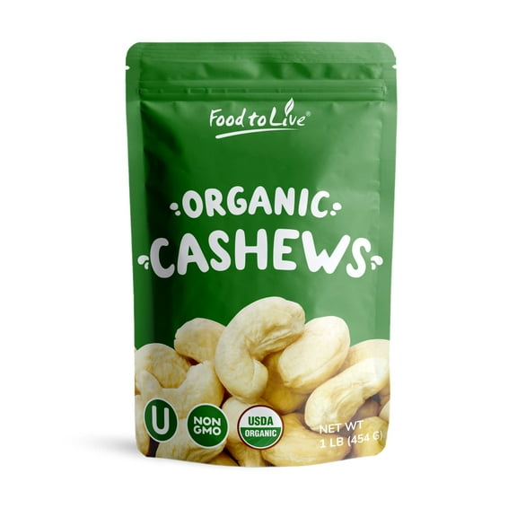 Organic Whole Cashews, W320, 1 Pound Non-GMO, Kosher, Vegan, Raw by Food to Live