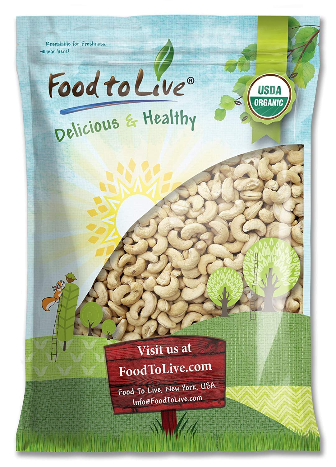 Organic Whole Cashews, W320, 12 Pounds — Non-GMO, Kosher, Vegan, Raw — by Food to Live