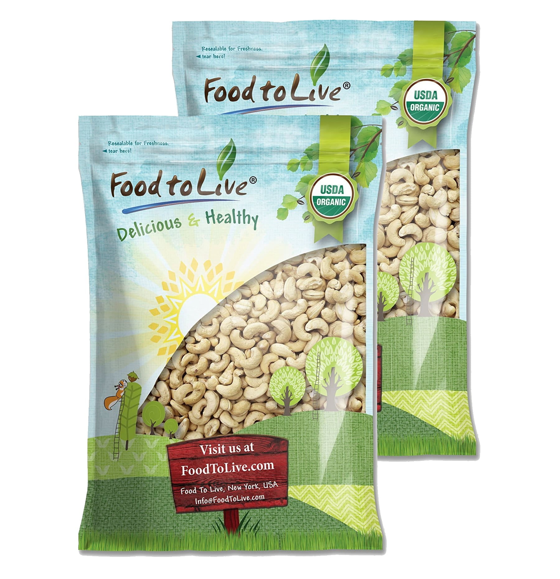Organic Whole Cashews, W320, 18 Pounds — Non-GMO, Kosher, Vegan, Raw — by Food to Live