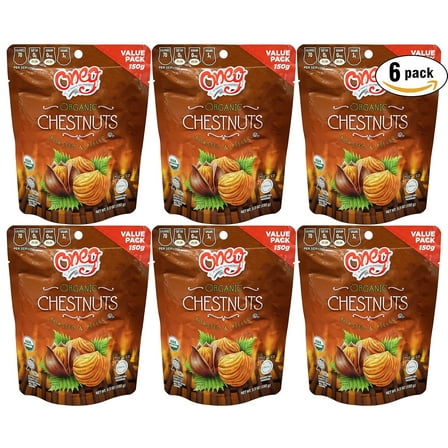 Organic Whole Chestnut- Roasted and Peeled Chestnuts- Kosher for Passover - 5.3 Oz Bag (6-Pack, Total of 31.8 Oz)