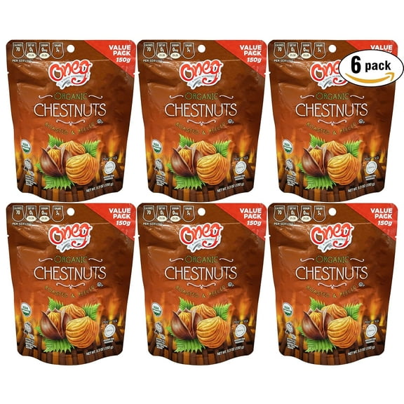 Organic Whole Chestnut- Roasted and Peeled Chestnuts- Kosher for Passover - 5.3 Oz Bag (6-Pack, Total of 31.8 Oz)