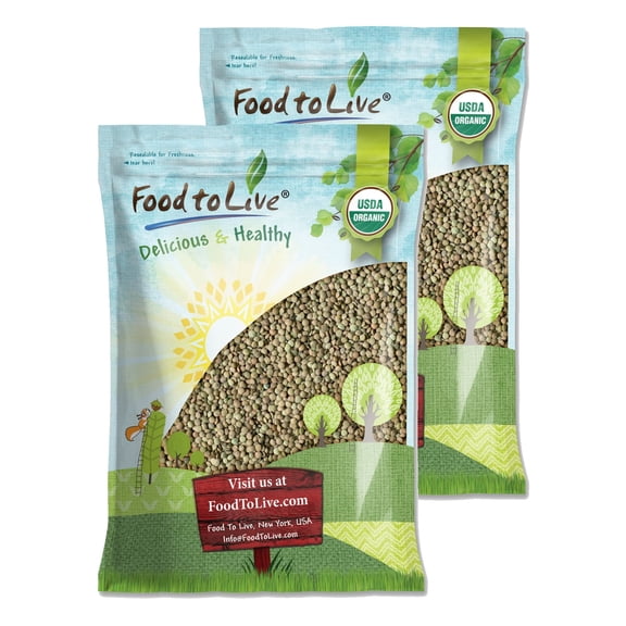 Organic Whole Green Lentils, 20 Pounds Non-GMO, Sproutable, Kosher, Raw, Vegan by Food to Live