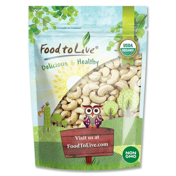 Organic Whole Large Cashews W240, 8 Ounces — Non-GMO, Raw, Kosher, Vegan — by Food to Live