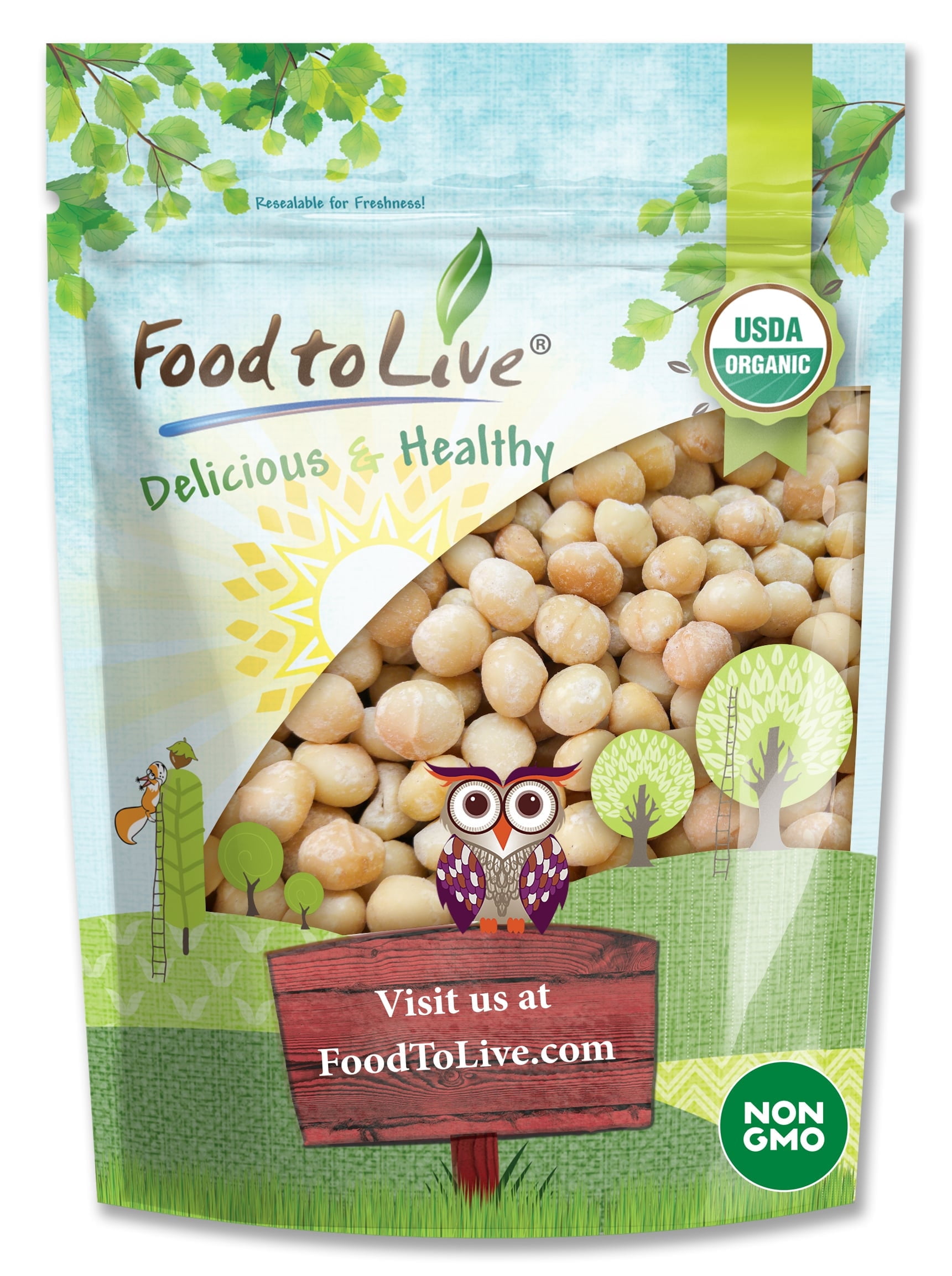Organic Whole Macadamia Nuts, 0.5 Pounds - Non-GMO, Raw, Kosher, Vegan - by Food to Live