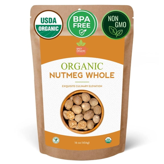 Organic Whole Nutmeg Certified USDA Organic - Enhance Sweet Treats, Beverages, Baking, Soups, Sauces, Stews, and Vegetable Dishes