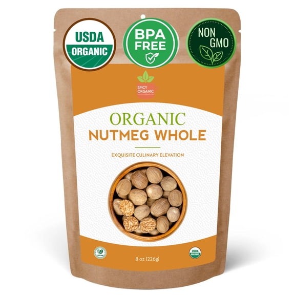 Organic Whole Nutmeg Certified USDA Organic - Enhance Sweet Treats, Beverages, Baking, Soups, Sauces, Stews, and Vegetable Dishes