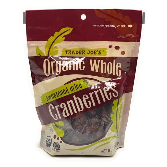 Organic Whole Sweetened Dried Cranberries Moist and Flavorful, Trader Joe's 8oz(227g) Pack of 1