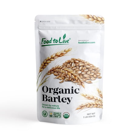 Organic Whole Unhulled Barley, 1 Pound - Raw Seeds with Husk Intact. Non-GMO, Kosher Grain.