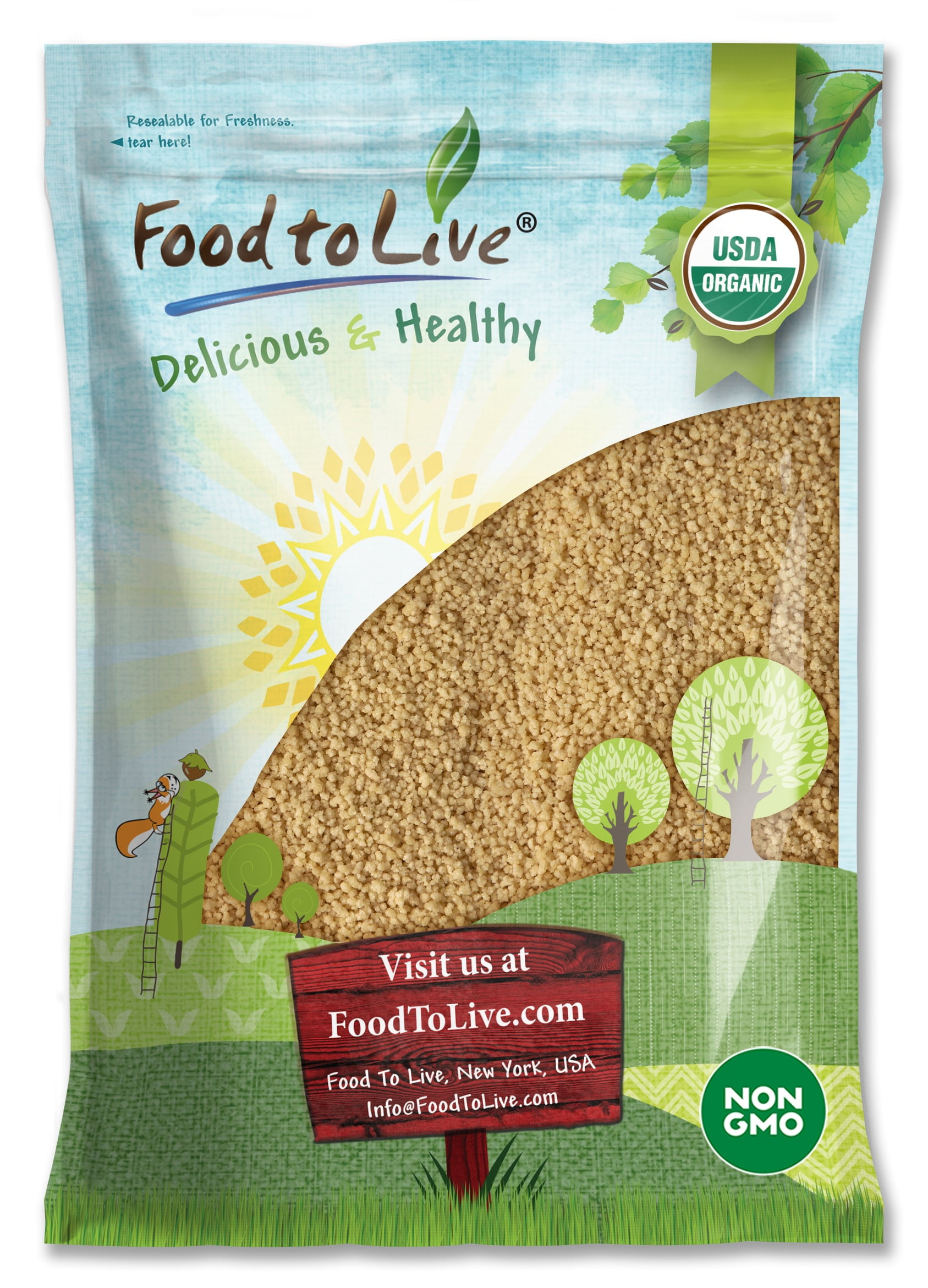 Organic Whole Wheat Couscous, 10 Pounds — Non-GMO, Kosher, Raw, Vegan — by Food to Live