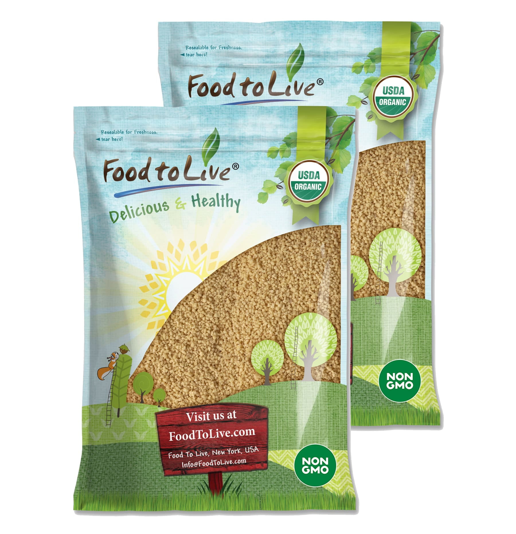 Organic Whole Wheat Couscous, 25 Pounds — Non-GMO, Kosher, Raw, Vegan — by Food to Live