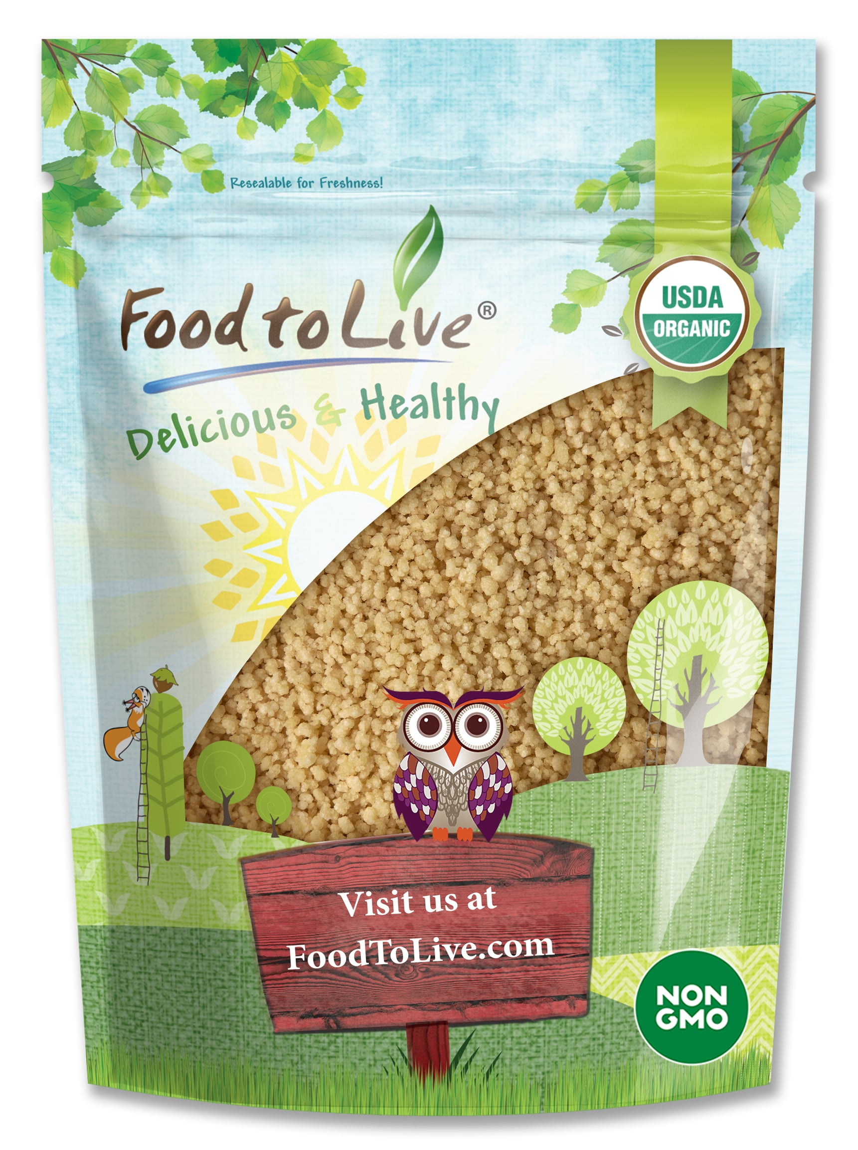 Organic Whole Wheat Couscous, 5 Pounds — Non-GMO, Kosher, Raw, Vegan — by Food to Live
