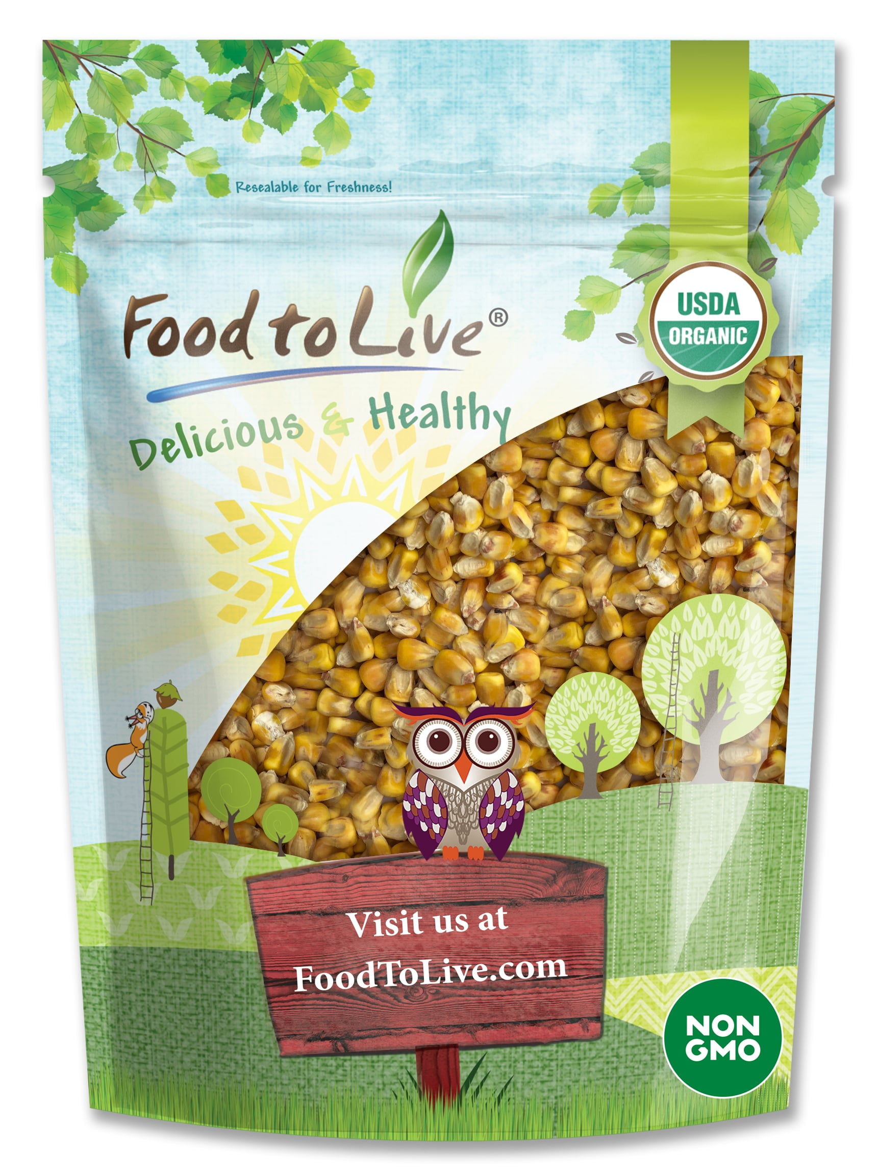 Organic Whole Yellow Corn, 3 Pounds — Non-GMO, Kosher, Raw, Vegan — by Food to Live