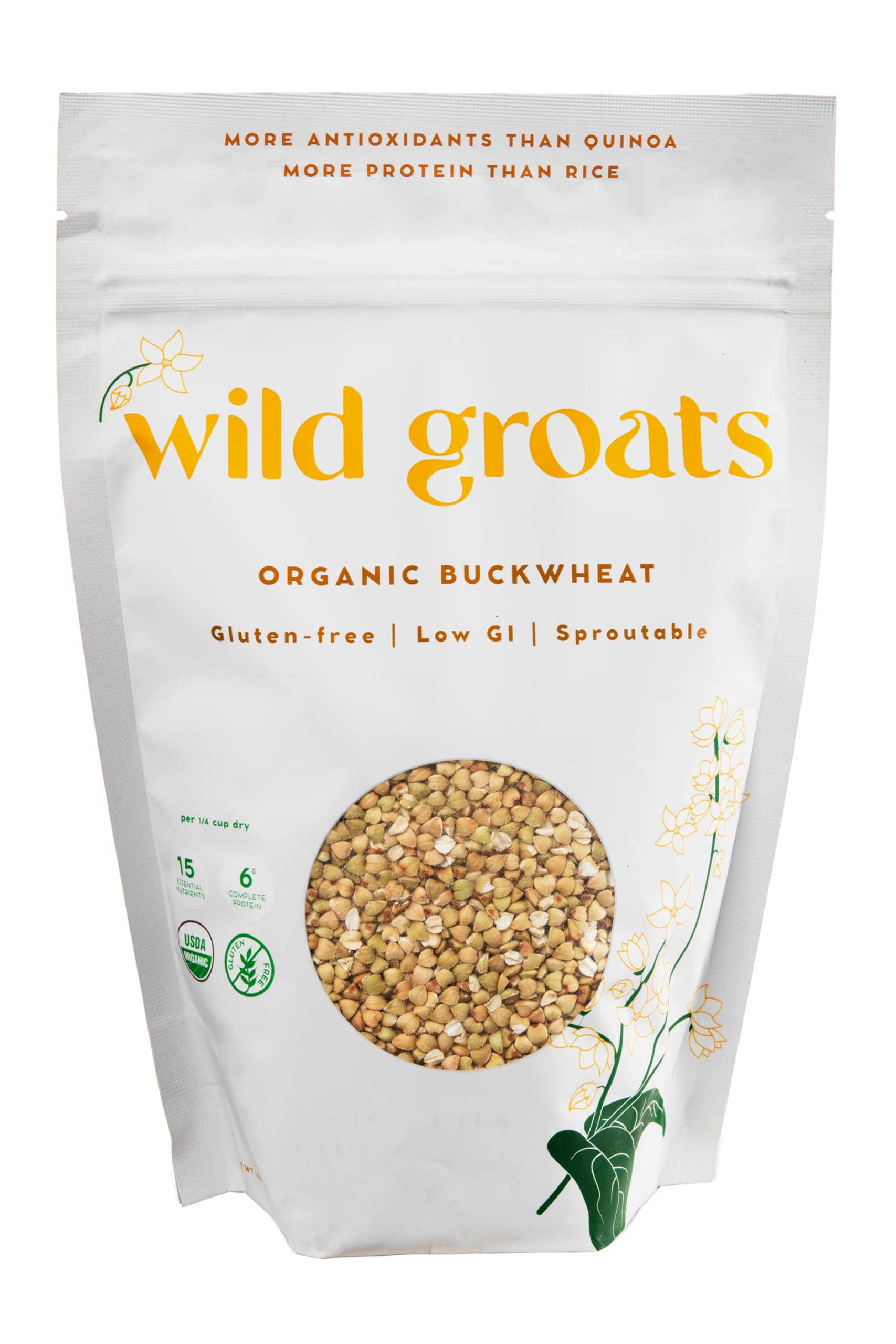 Organic Wild Groats Raw Buckwheat Grown in USA, Sproutable, 16 Oz