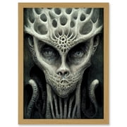 Organic Wise Alien Face With Human Eyes Artwork Framed Wall Art Print A4