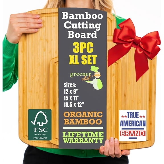 Organic Wood Cutting Boards for Kitchen for Chopping Vegetables, Carving Meat, Slicing Bread and Serving Charcuterie for Meal Time Prep, Holiday Gatherings, and Hosting Parties - Ideal for Home Chefs