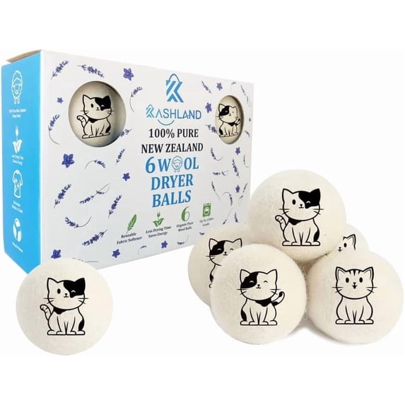 Organic Wool Dryer Balls: Eco-Friendly & Chemical-Free | Our Anti-Entanglement Reusable Balls Eliminate Wrinkle Static | 6-Pack XL Dryer Balls for Laundry is Made with New Zealand Wool (Cat)