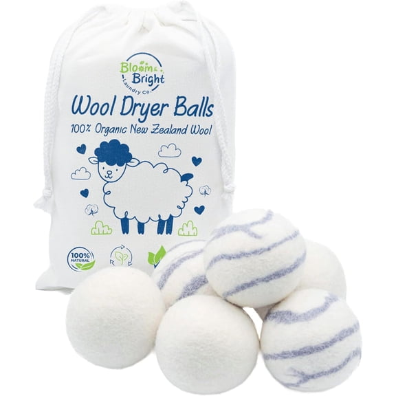 Organic Wool Dryer Balls Laundry Reusable (Set of 6) XL - 100% Pure New Zealand Wool - Natural Anti Static Fabric Softener Balls