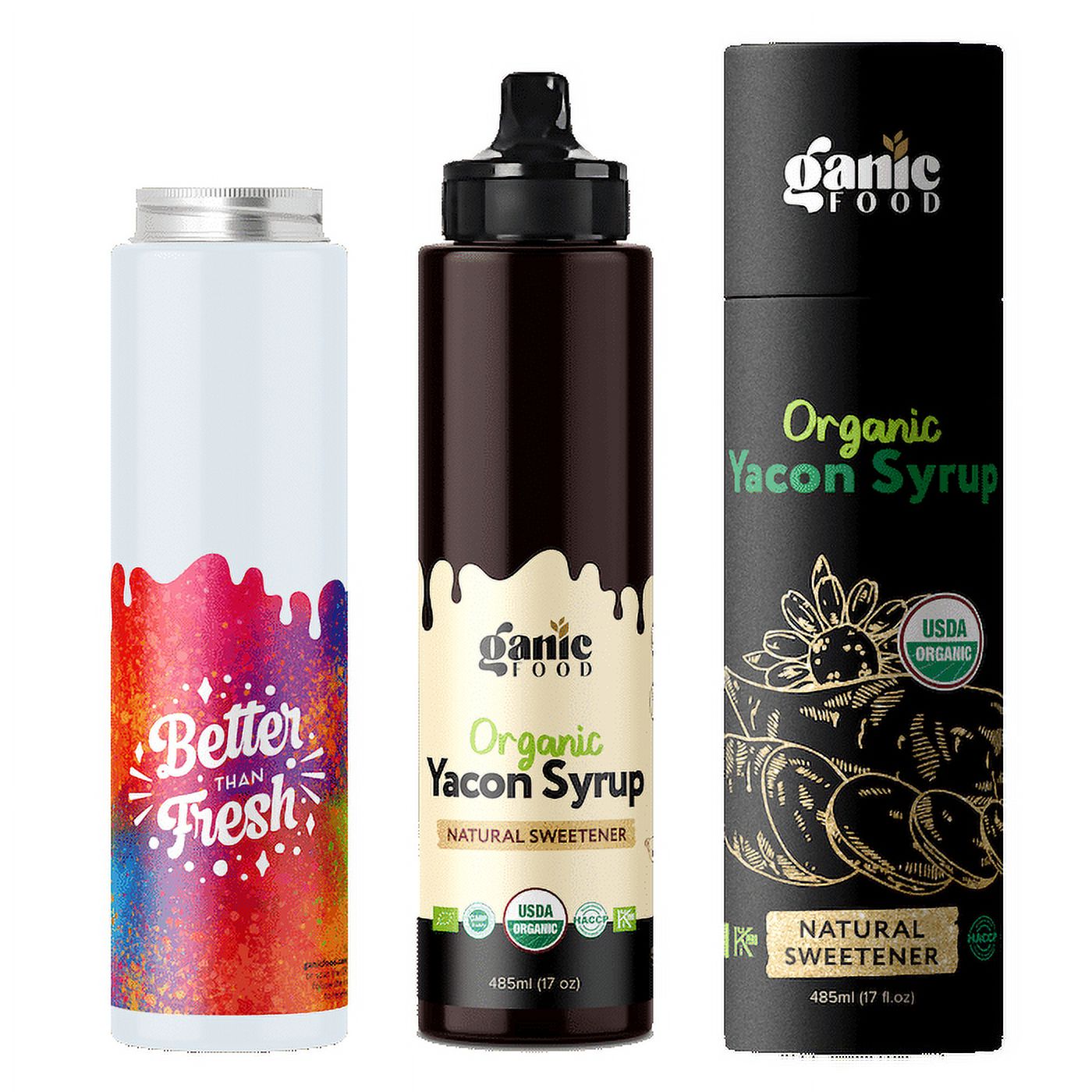 Organic Yacon Syrup by Ganic Food Low Calorie, Natural Sweetener Rich