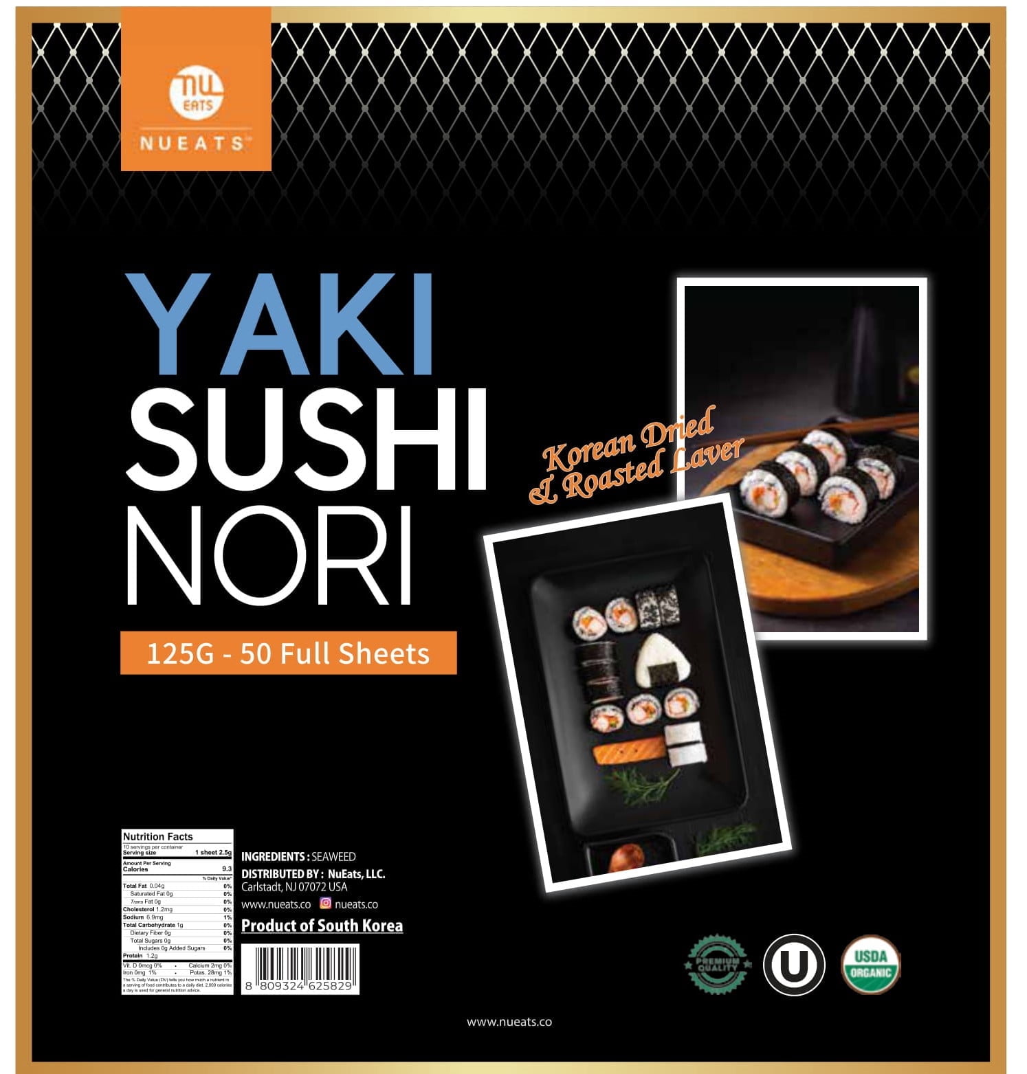 Organic Yaki sushi nori (50 full sheets), 125g, Vegan Roasted