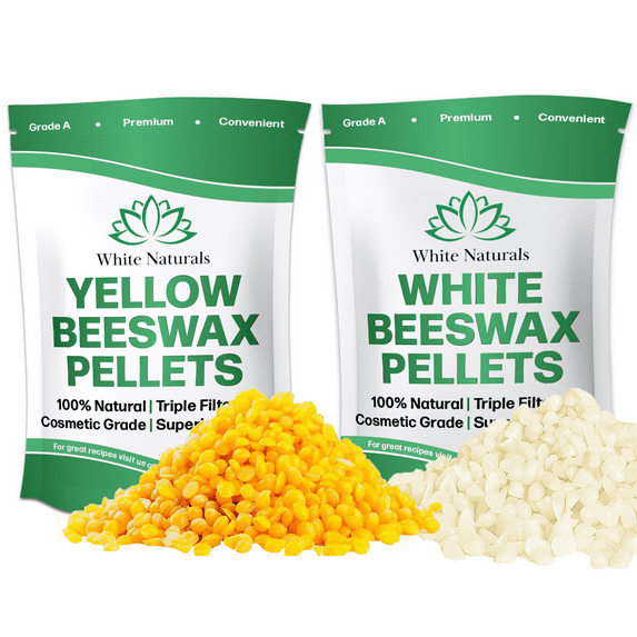 Organic Yellow & White Beeswax Pellets2 lb (1 lb Each Bag), Pure, Natural, Cosmetic Grade Bees wax, Triple Filtered, Great For Diy Projects