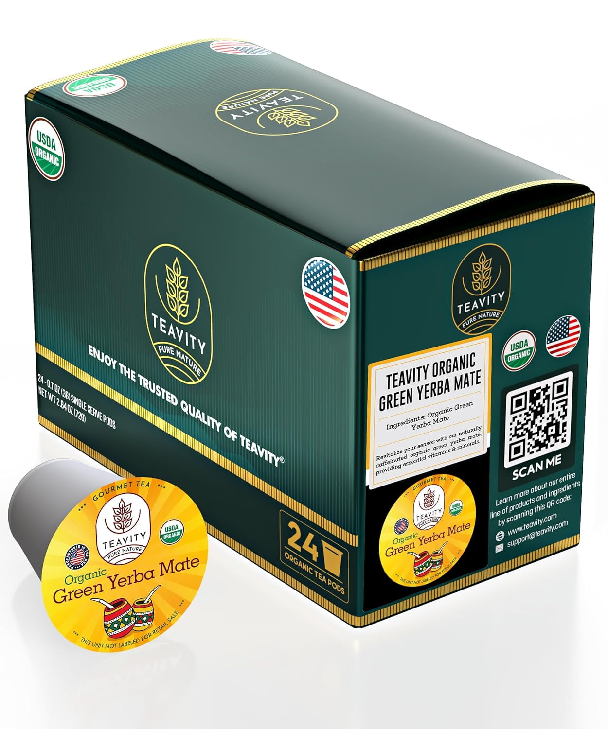 Organic Yerba Mate Tea Pods for Green, Unsmoked Yerba Mate by (24 Tea Pods)
