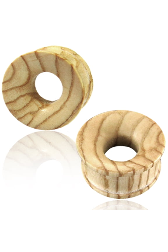 Organic Zebra Wood Double Flared Saddle Ear Tunnels, Pair