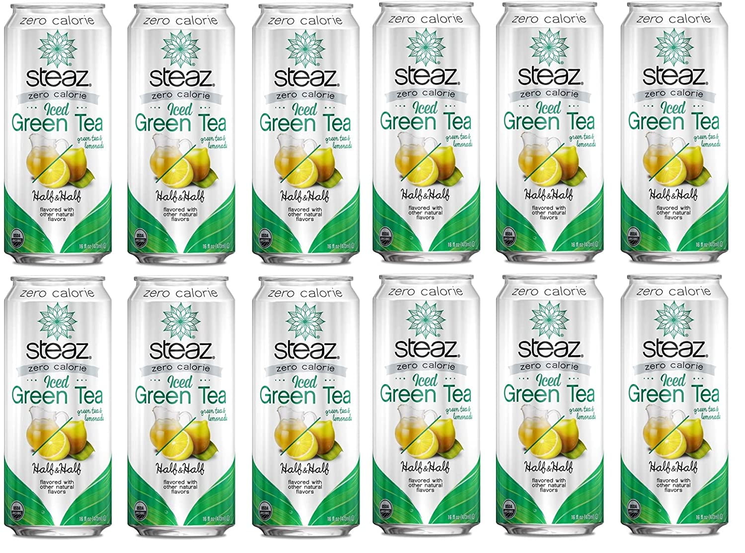 Organic Zero Calorie Half Iced Green Tea & Half Lemonade, 16 OZ (Pack