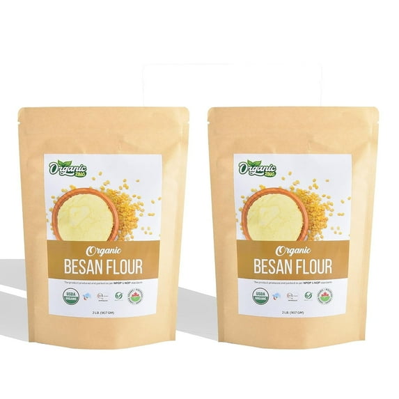 Organic Zing Organic Besan Flour also known as Chickpea Flour, Bengal Gram Flour or Garbanzo Bean Flour - |Vegan| Preservative Free | Product of India - (907gm) Resealable (Pack of 2)