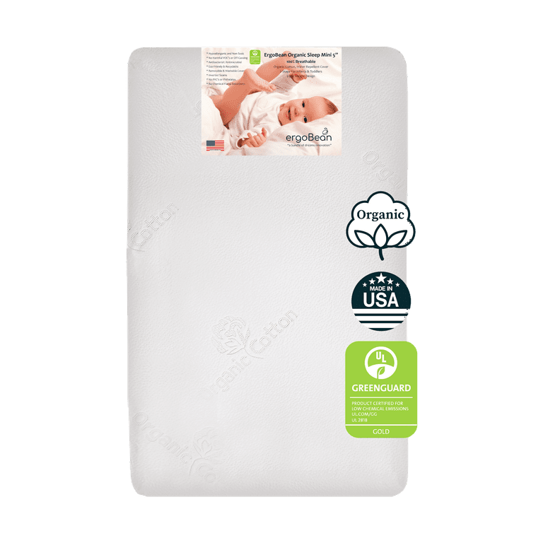 Organic ergoBean Luxe Mini5 Dual Stage Breathable Mini 5 Crib Mattress Greenguard Gold Certified by Ergo Pedic