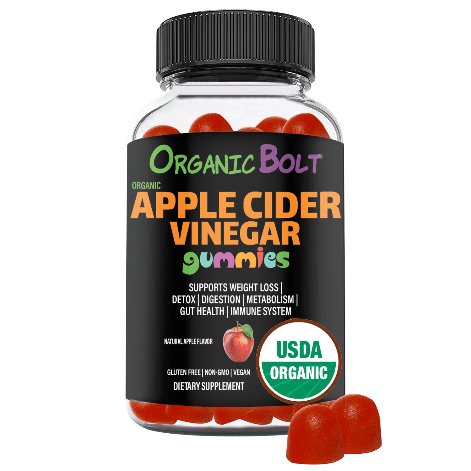 OrganicBolt USDA Organic Apple Cider Vinegar Gummies Apple Cider