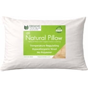 Organic Textiles Wool Bed Pillow with GOTS CERTIFIED Organic Cotton Cover - Adjustable Loft Standard - 25"x20" - Pack of 1