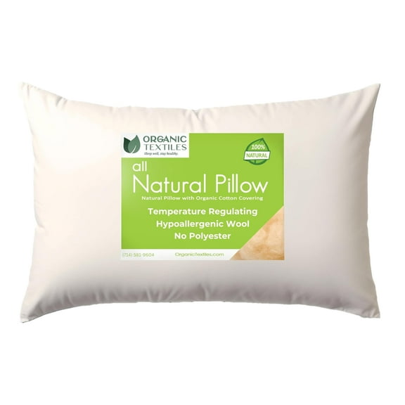 OrganicTextiles Australian Wool Pillow with Organic Cotton Cover (Standard Size) GOTS CERTIFIED, Adjustable Loft, Head and Neck Pain Relief, Back Side Stomach Sleepers, Bed Pillow for Sleeping