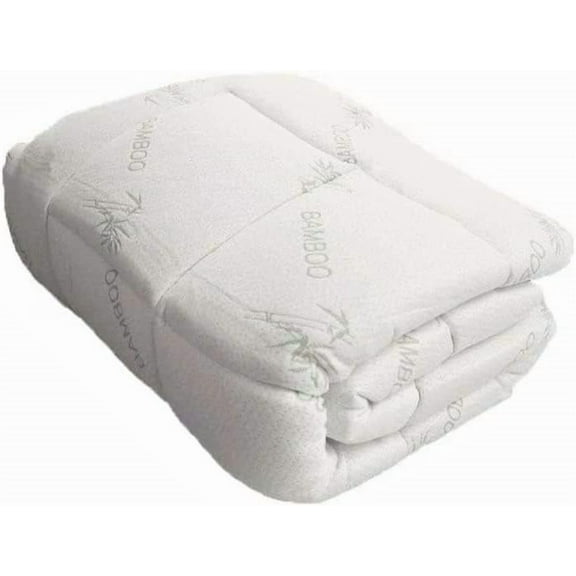 OrganicTextiles Rayon Derived from Bamboo Mattress Pad with Down Alternative Filling (Queen Size) 350 Thread Count, Soft, Fluffy Comfort, Baffle Box Stitched for Loft Stability, for Hot Sleepers