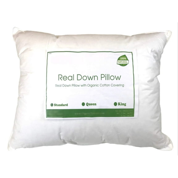 OrganicTextiles Real Down Pillow with Organic Cotton Cover (Queen Size, Heavy Fill) GOTS CERTIFIED, Adjustable Loft, Neck Pain Relief Support, Back Side Stomach Sleepers, Bed Pillow for Sleeping