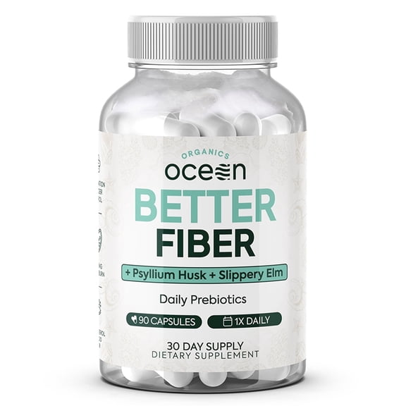 Organics Ocean Better Fiber Supplement with Psyllium Husk & Slippery Elm – 90 Capsules – Gut & Digestive Support