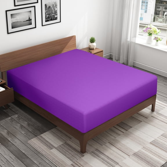 Organictune 100% Brushed Microfiber Fitted Sheet, 1800 Super Soft and Cozy, Easy Care Fitted Bed Sheet with Deep Pocket, Purple, King, 78"x80", 6 Pack