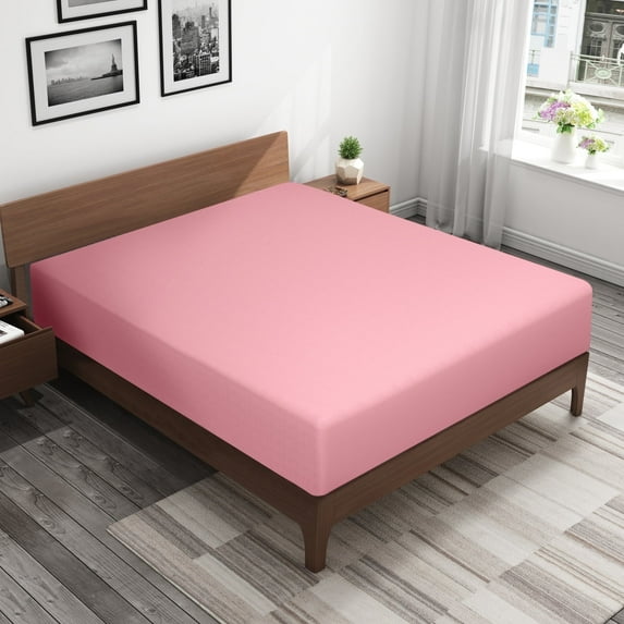 Organictune 100% Brushed Microfiber Fitted Sheet, 1800 Super Soft and Cozy, Easy Care Fitted Bed Sheet with Deep Pocket, Pink, California King, 72"x84"