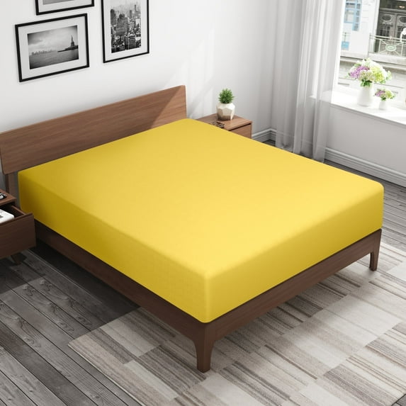 Organictune 100% Brushed Microfiber Fitted Sheet, 1800 Super Soft and Cozy, Easy Care Fitted Bed Sheet with Deep Pocket, Yellow, Twin Extra Long, 39"x80"