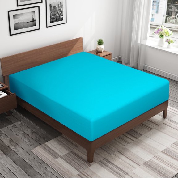 Organictune 100% Brushed Microfiber Fitted Sheet, 1800 Super Soft and Cozy, Easy Care Fitted Bed Sheet with Deep Pocket, Blue, Twin, 39"x75"