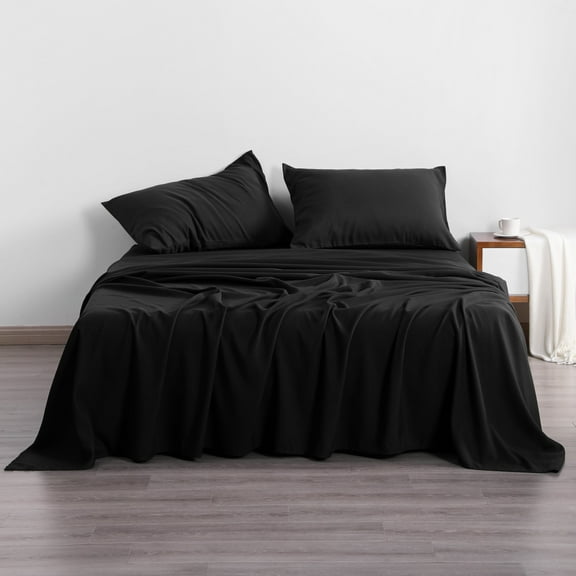 3-Piece Ultra Soft Microfiber Bed Sheet Set, Luxury Cozy Machine Washable Fitted Sheet Set with Deep Pocket, Twin Size, Black
