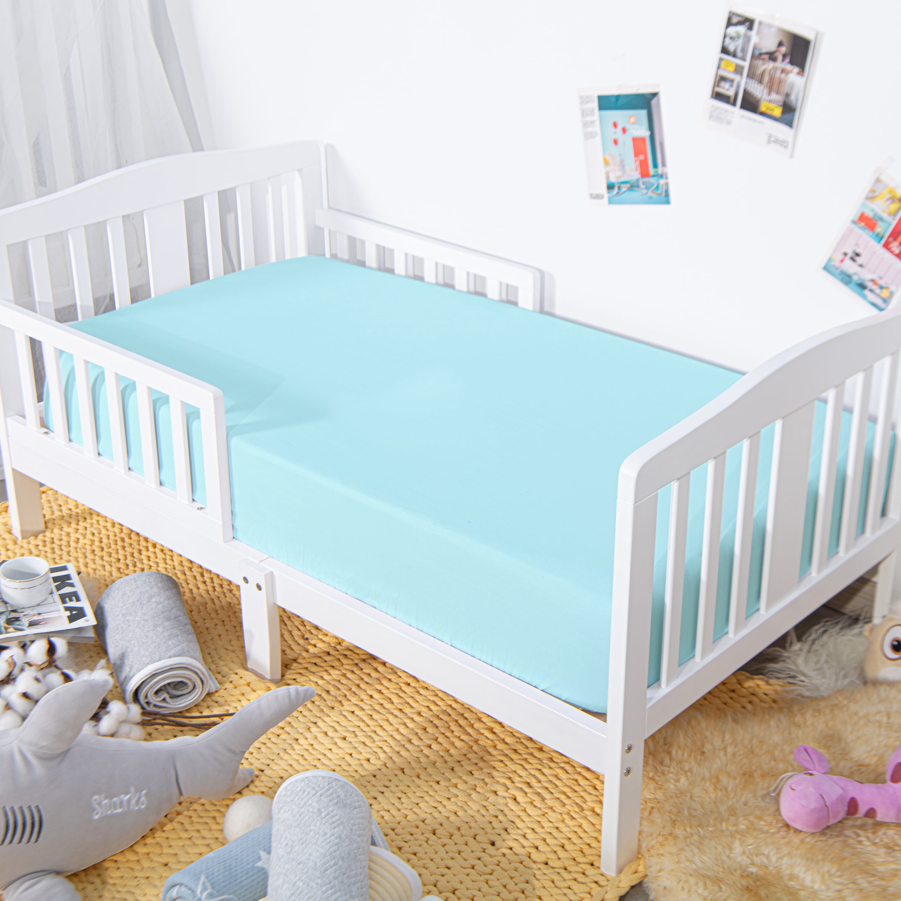 Organictune 2 Pack Microfiber Easy Care Fitted Crib Sheet, Ultra Soft and Cozy Toddler Sheet for Baby Boys and Girls, Aqua, 28" x 52"