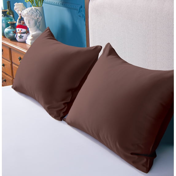 2-Pack Queen Silky Satin Pillowcases with Zipper, Cooling Pillow Cases for Hair and Skin, Dark Brown