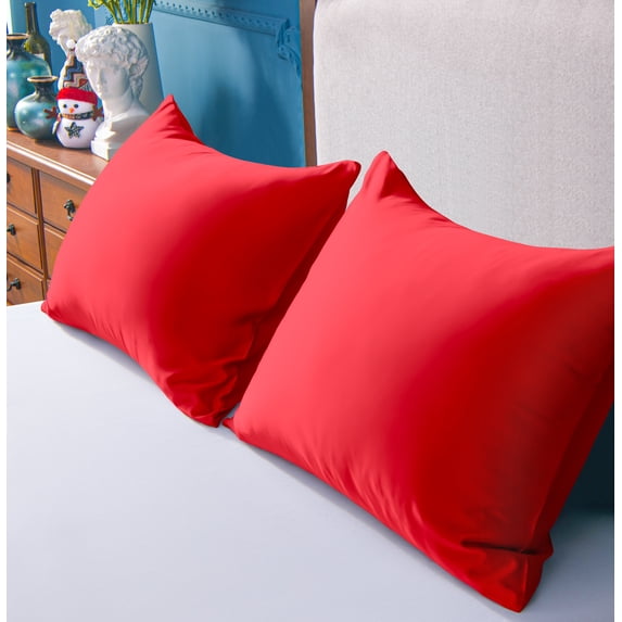 2-Pack Queen Silky Satin Pillowcases with Zipper, Cooling Pillow Cases for Hair and Skin, Red