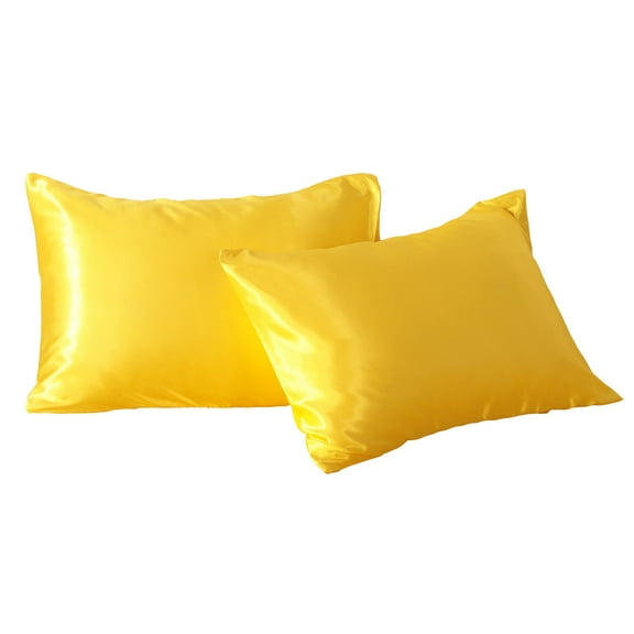 Organictune 2 Pack Silky Satin Standard Pillowcases for Hair and Skin, Super Soft and Cooling Pillow Cases with Envelope Closure, 20x26 Inches, Yellow