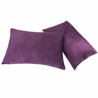 Organictune 2 Pack Velvet Pillowcases, Ultra Soft and Cozy Luxury Zippered Pillow Cases, Purple, Queen, 20" x 30"