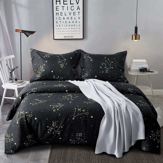Organictune 2 Piece Microfiber Printed Duvet Cover Set, Ultra Soft and Breathable Comforter Cover Set with Hidden Zipper and Pillow Sham, Constellation Pattern, Twin