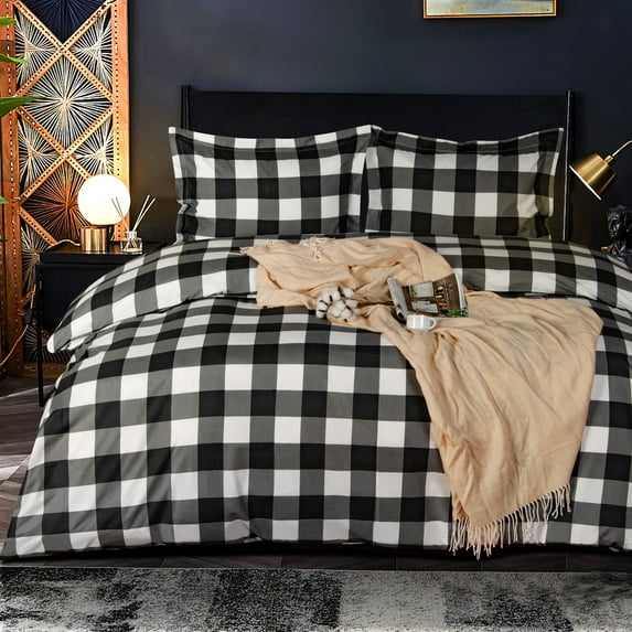 Organictune 2 Piece Microfiber Printed Duvet Cover Set, Ultra Soft and Breathable Comforter Cover Set with Hidden Zipper and Pillow Sham, Grid Pattern, Twin